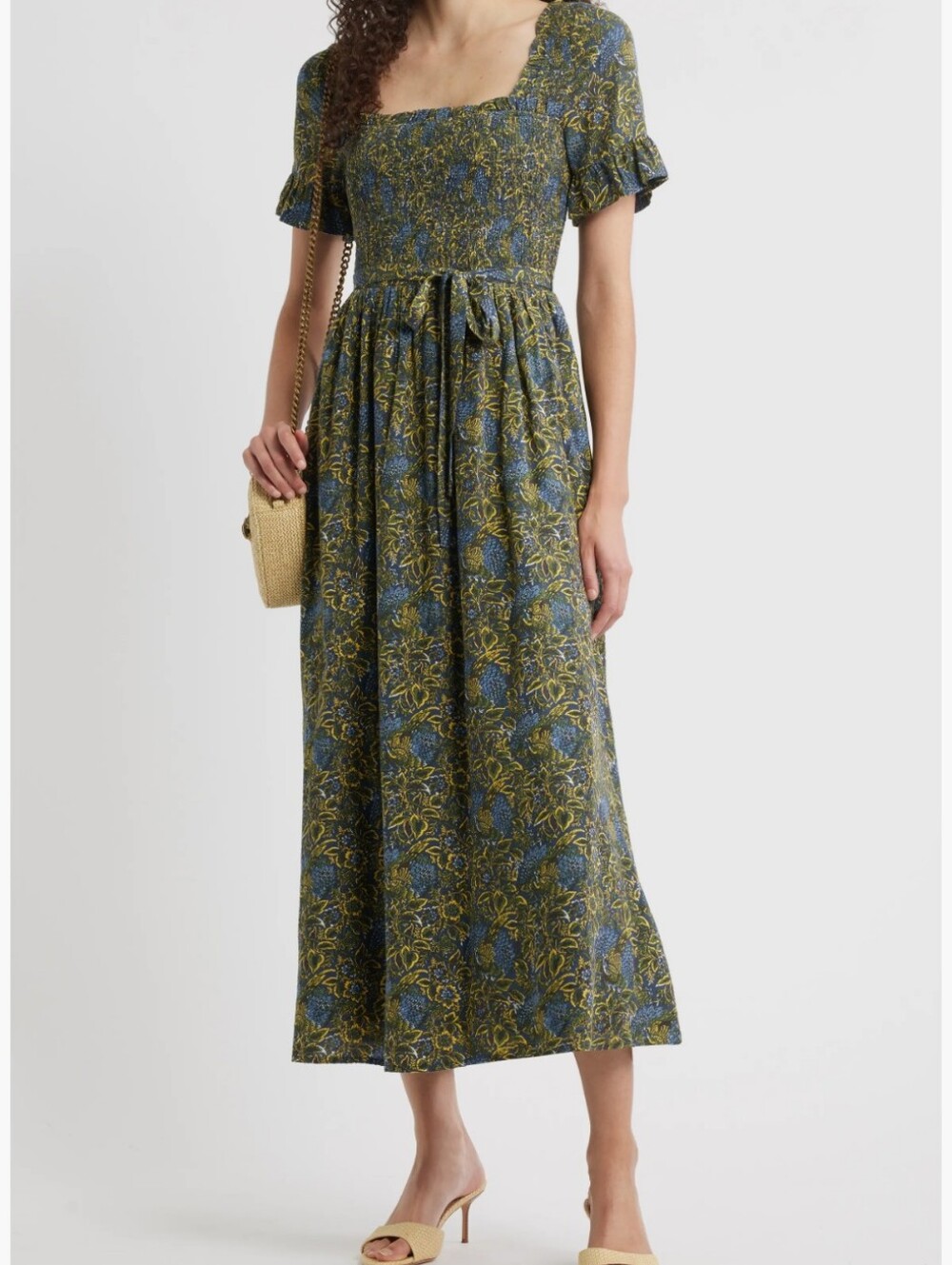 Chelsea28 Women's Floral Print Midi Dress in Olive and Blue